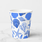Blauwe schelpen en koraalpatroon aangepaste strand papieren bekers (Voorkant)