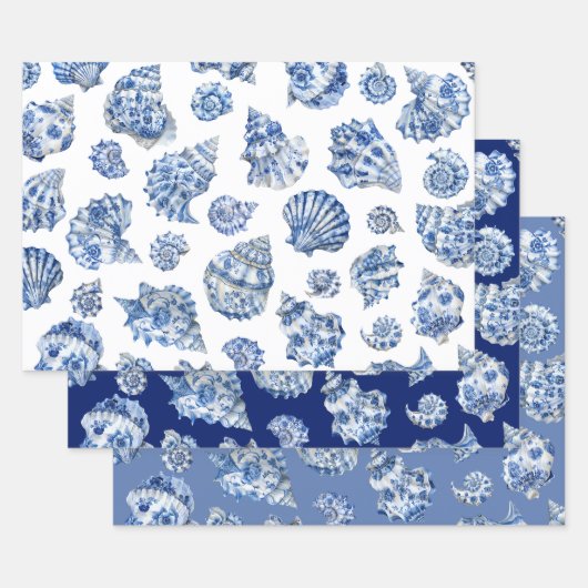 Blauwe schelpen inpakpapier vellen (Set)