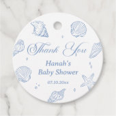 Blauwe Schelpen Kuststrand Baby Shower Bedankt Bedankjes Labels (Voorkant)