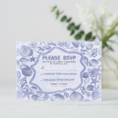 blauwe schelpen nautische strand bruiloft RSVP kaa (Staand voorkant)