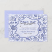 blauwe schelpen nautische strand bruiloft RSVP kaa (Voorkant / Achterkant)