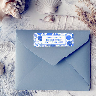 Blauwe Schelpen Strand Aangepast Retouradres Mail Etiket