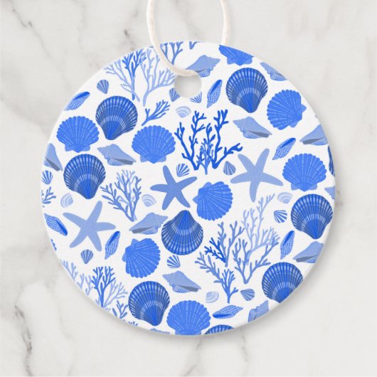 Blauwe schelpen strand Kleurrijke Aangepaste  Bedankjes Labels (Voorkant)