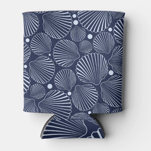 Blauwe schelpen, zomerpatroon van zee. blikjeskoeler (Voorkant)