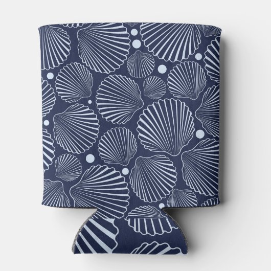 Blauwe schelpen, zomerpatroon van zee. blikjeskoeler (Achterkant)