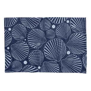 Blauwe schelpen, zomerpatroon van zee. kussensloop