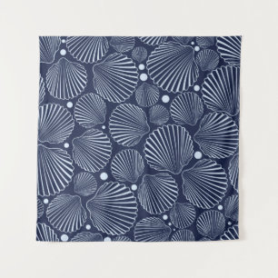 Blauwe schelpen, zomerpatroon van zee. wandkleed