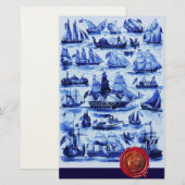 BLAUWE  SCHEPEN, ZUIVERENDE VAARTUIGEN Rood-Waszeg Briefpapier (Voorkant / Achterkant)