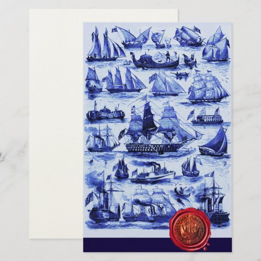 BLAUWE SCHEPEN, ZUIVERENDE VAARTUIGEN Rood-Waszeg Briefpapier (Voorkant / Achterkant)