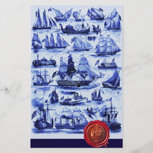 BLAUWE  SCHEPEN, ZUIVERENDE VAARTUIGEN Rood-Waszeg Briefpapier (Voorkant)