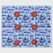 BLAUWE  SCHEPEN, ZUIVERENDE VAARTUIGEN Rood-Waszeg Cadeaupapier (Vlak)