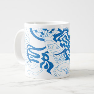 Blauwe schets, abstract grote koffiekop
