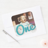 Blauwe schets één jongen foto 1e verjaardagsfeestj vierkante sticker (Envelop)