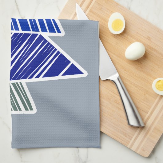 Blauwe schetsachtige kerstboom handdoek (Quarter Fold)