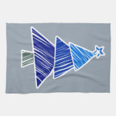 Blauwe schetsachtige kerstboom handdoek (Horizontaal)