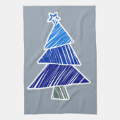 Blauwe schetsachtige kerstboom handdoek (Verticaal)