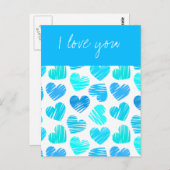 Blauwe schetsmatige hartjes ansichtkaart briefkaart (Voorkant / Achterkant)