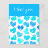 Blauwe schetsmatige hartjes ansichtkaart briefkaart (Voorkant)