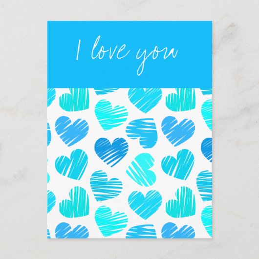 Blauwe schetsmatige hartjes ansichtkaart briefkaart (Voorkant)