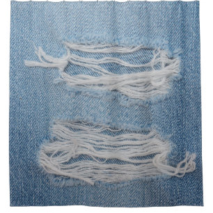 Blauwe scheuren ontkennen jeans textuurachtergrond douchegordijn