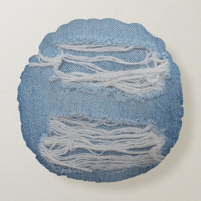 Blauwe scheuren ontkennen jeans textuurachtergrond rond kussen (Voorkant)