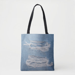 Blauwe scheuren ontkennen jeans textuurachtergrond tote bag