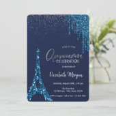 Blauwe schijven Confetti, Eiffeltoren Quinceañera Kaart (Staand voorkant)