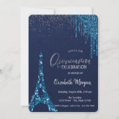 Blauwe schijven Confetti, Eiffeltoren Quinceañera Kaart (Voorkant)