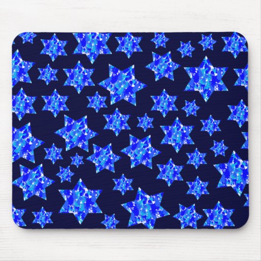 Blauwe schilder Splatter Joodse sterren Muismat (Voorkant)