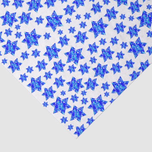 Blauwe schilder Splatter Joodse sterren Tissuepapier (Detail)