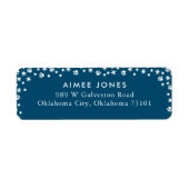 Blauwe schilderafdrukken en sneeuwvlokken Retourad Etiket (Voorkant)