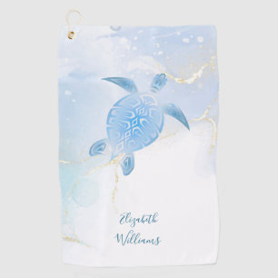 Blauwe schildpad gouden blauwe inkt golfhanddoek