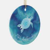 Blauwe schildpad | Mele Kalikimaka Hawaiian Kerstm Keramisch Ornament (Rechts)