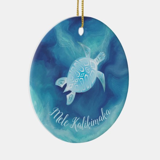 Blauwe schildpad | Mele Kalikimaka Hawaiian Kerstm Keramisch Ornament (Rechts)