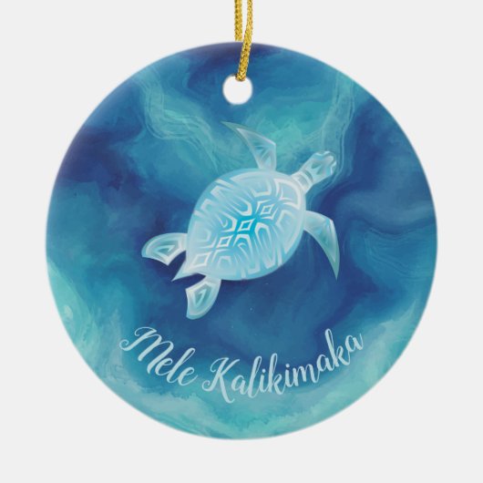 Blauwe schildpad | Mele Kalikimaka Hawaiian Kerstm Keramisch Ornament (Voorkant)