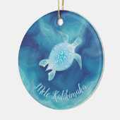 Blauwe schildpad | Mele Kalikimaka Hawaiian Kerstm Keramisch Ornament (Links)