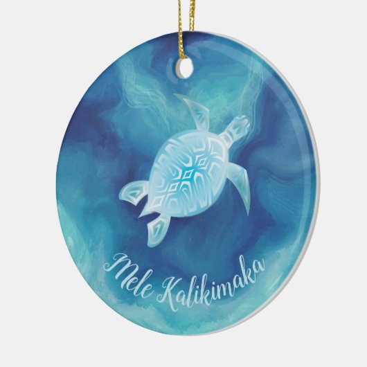 Blauwe schildpad | Mele Kalikimaka Hawaiian Kerstm Keramisch Ornament (Links)
