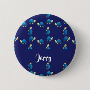 blauwe schildpad ronde button 5,7 cm