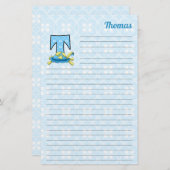 Blauwe schildpadbrief T met naam uitgelijnd Briefpapier (Voorkant / Achterkant)