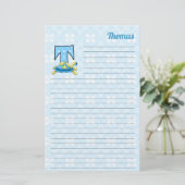 Blauwe schildpadbrief T met naam uitgelijnd Briefpapier (Staand voorkant)