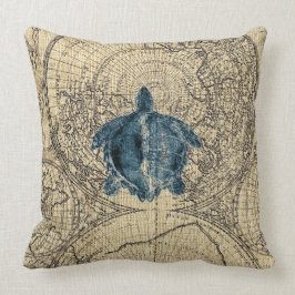 Blauwe schildpadillustratie Kusthoningkleur Kussen