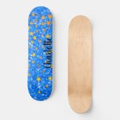 Blauwe schittering gouden sterren persoonlijk skateboard (Voorkant)