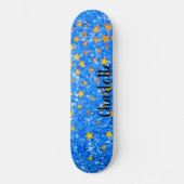 Blauwe schittering gouden sterren persoonlijk skateboard (Voorkant)