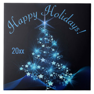 Blauwe schittering van sterren aan de kerstboom Do Tegeltje