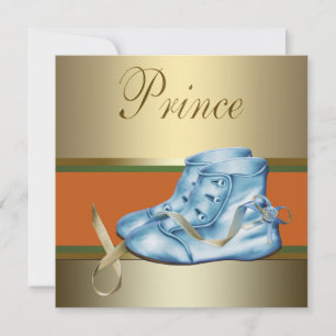 Blauwe Schoenen Gouden Kroonprins Baby Shower Kaart