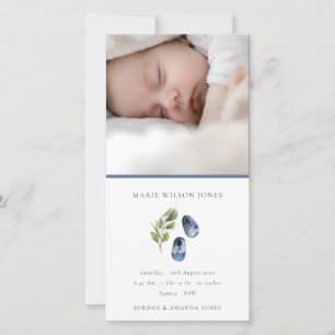 Blauwe Schoenen Lofblad Foto Baby Geboorteaankondi Bedankkaart