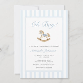 Blauwe Schommelpaard Baby Shower Uitnodiging