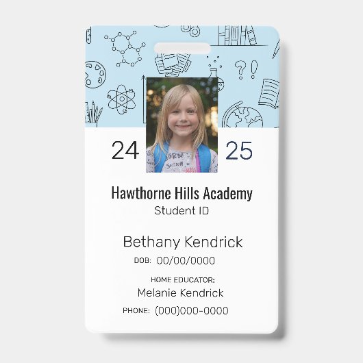 Blauwe School Iconen Homeschool Student ID Badge (Voorzijde)