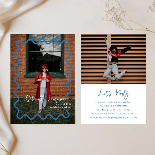 Blauwe School Kleuren Afstudeerfeest Uitnodigingen