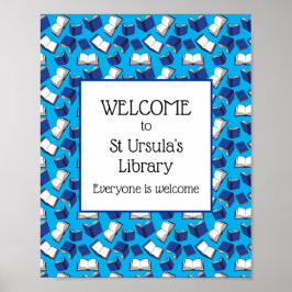 Blauwe schoolboeken Welkom in onze bibliotheek Poster